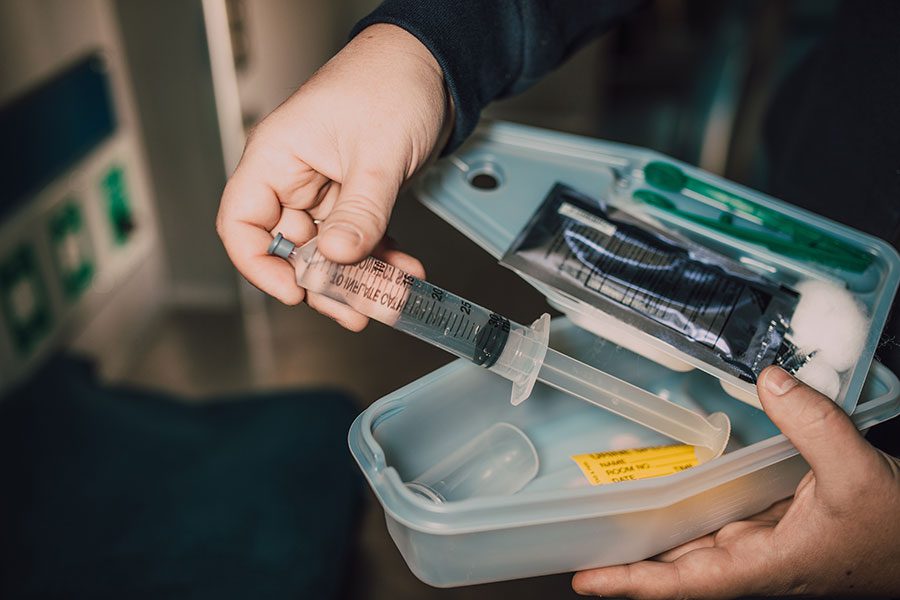 Person holding a medical device